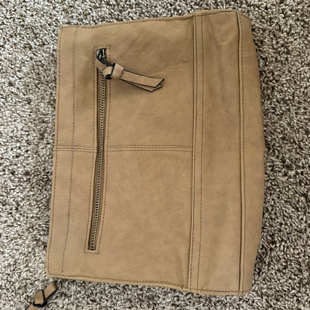 Tan Clutch with Zipper Detail